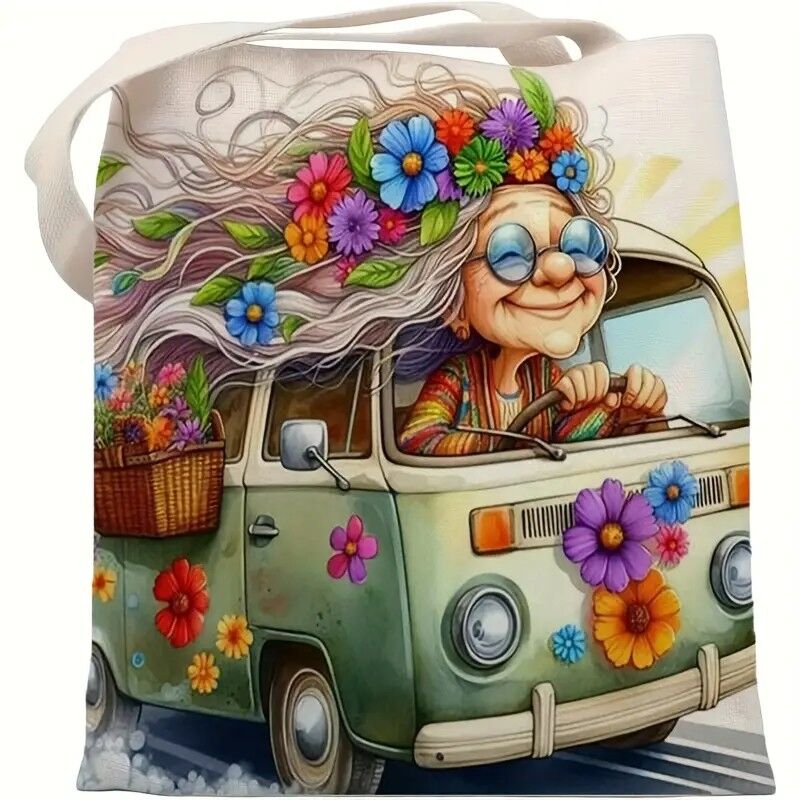 hippie canvas tote bag main VW BEETLE TOTE BAGS