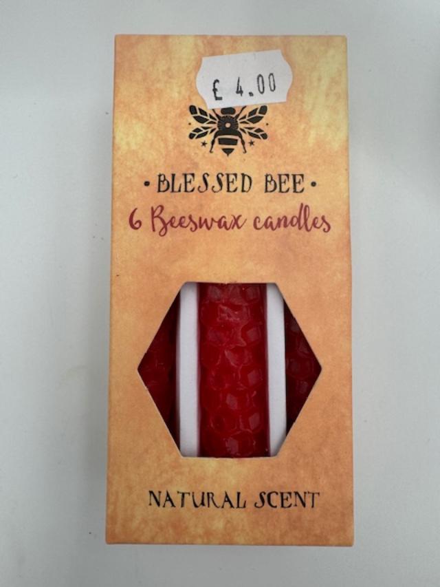 BLESSED BEE CANDLES – RED 6 BEESWAX CANDLES