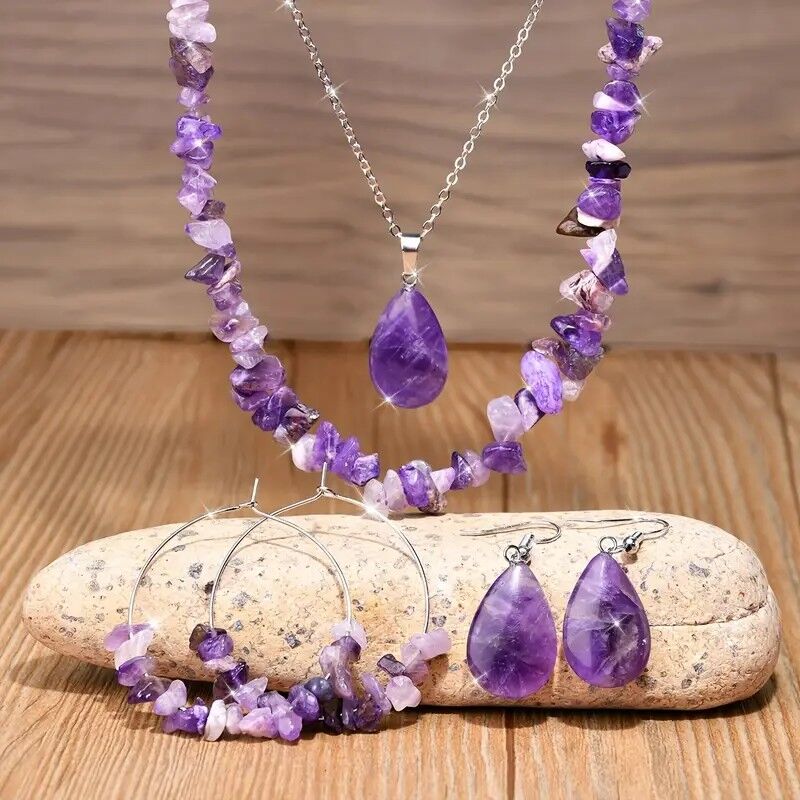 AMETHYST NECKLACE AND EARRINGS SET – MAIN amethyst jewellery