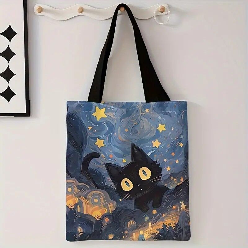 BLACK CAT POLYESTER BAG MAIN BLACK CAT TOTE BAGS